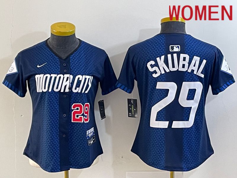 Women Detroit Tigers #29 Skubal Blue City Edition Nike 2024 MLB Jersey style 3